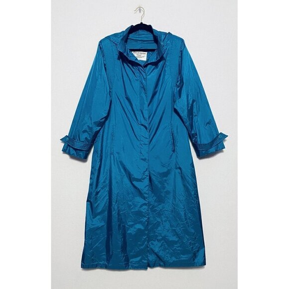 Aurora International Miss Abbmoor Raincoat Womens 14 Blue Trench Pockets Hood - Picture 1 of 10
